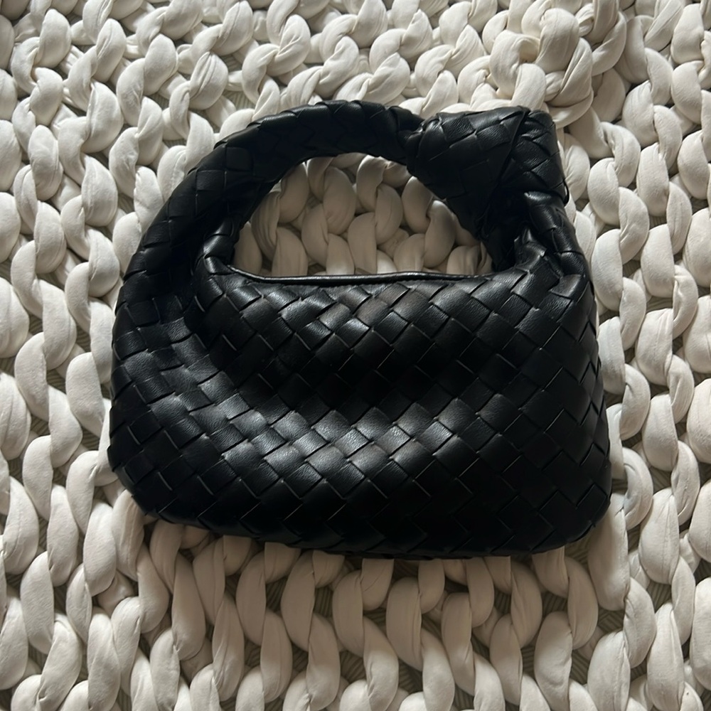 Black Woven Vegan Leather Small Bag